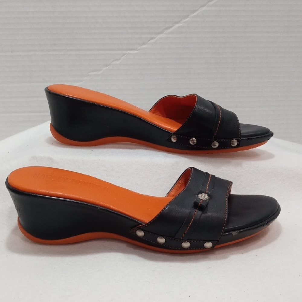 Harley-Davidson Women's Evita Slipper Us size 6M Low Wedge Heel, Leather